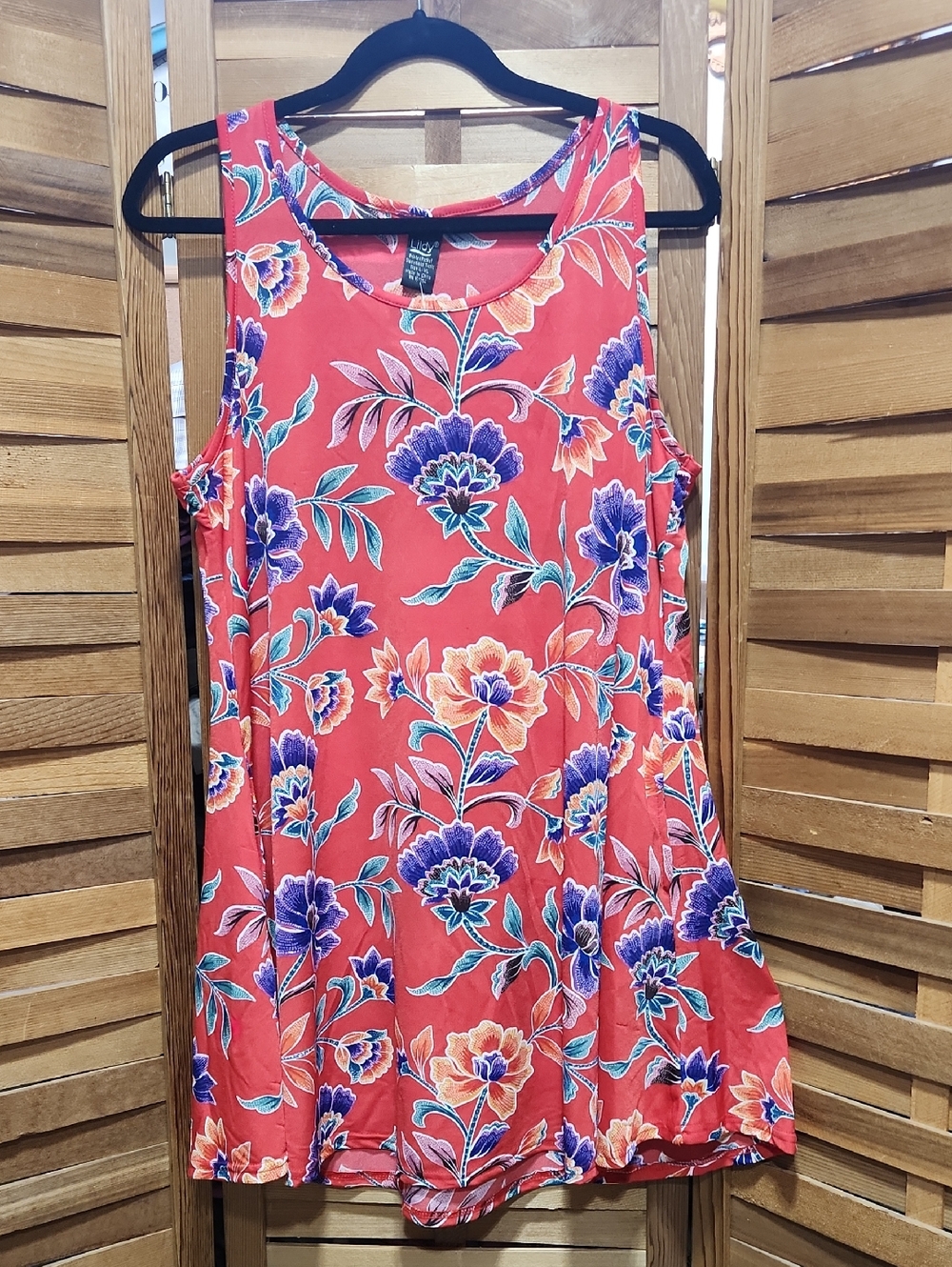 Lildy Red Floral Sleeveless Pocket Tunic Women L/XL Purple Summer Beach